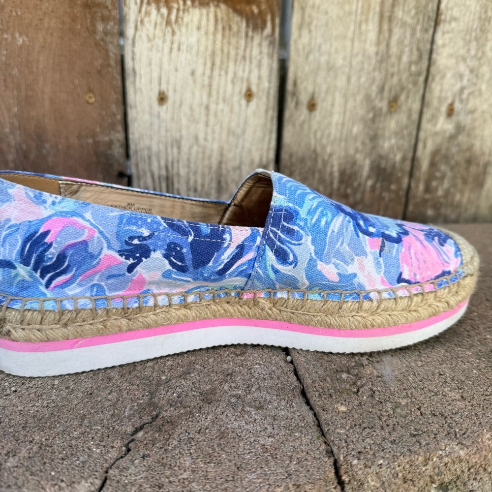 Lilly Pulitzer Women’s Marlo Blue Pink Espadrille Platform Loafer Shoe Size 8 - Picture 9 of 11